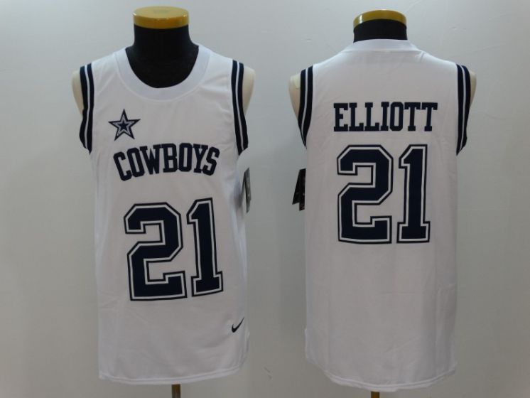 Men Dallas Cowboys 21 Ezekiel Elliott White Rush Player Name Number Tank Top stitched NFL Jerseys